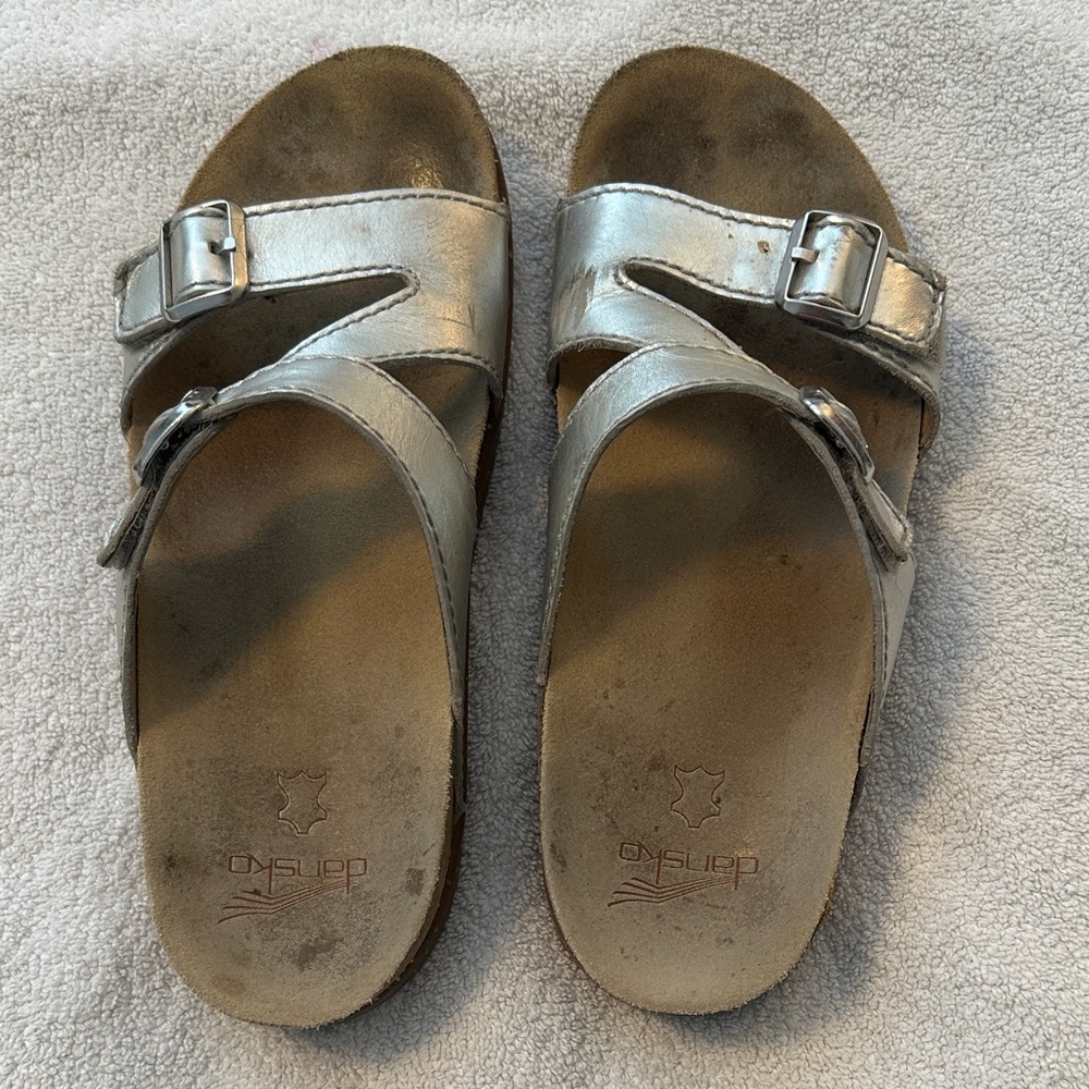 Dansko Silver Leather Slide Sandals
